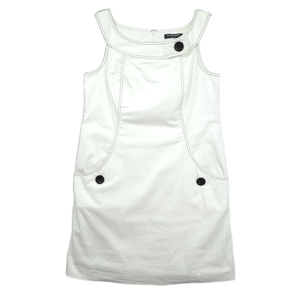 Ellen Tracy White Jumper Dress Large Buttons Size 10